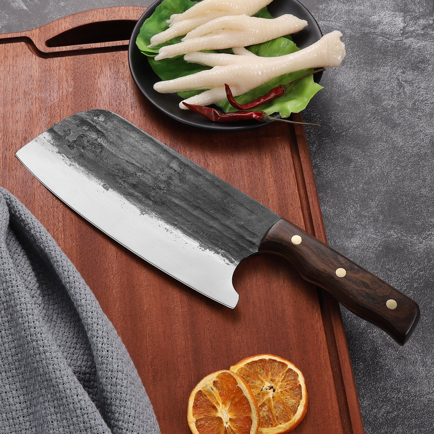 8inches kitchen knife handmade forging knives japan high carbon steel meat buther for kitchen, camping, bbq