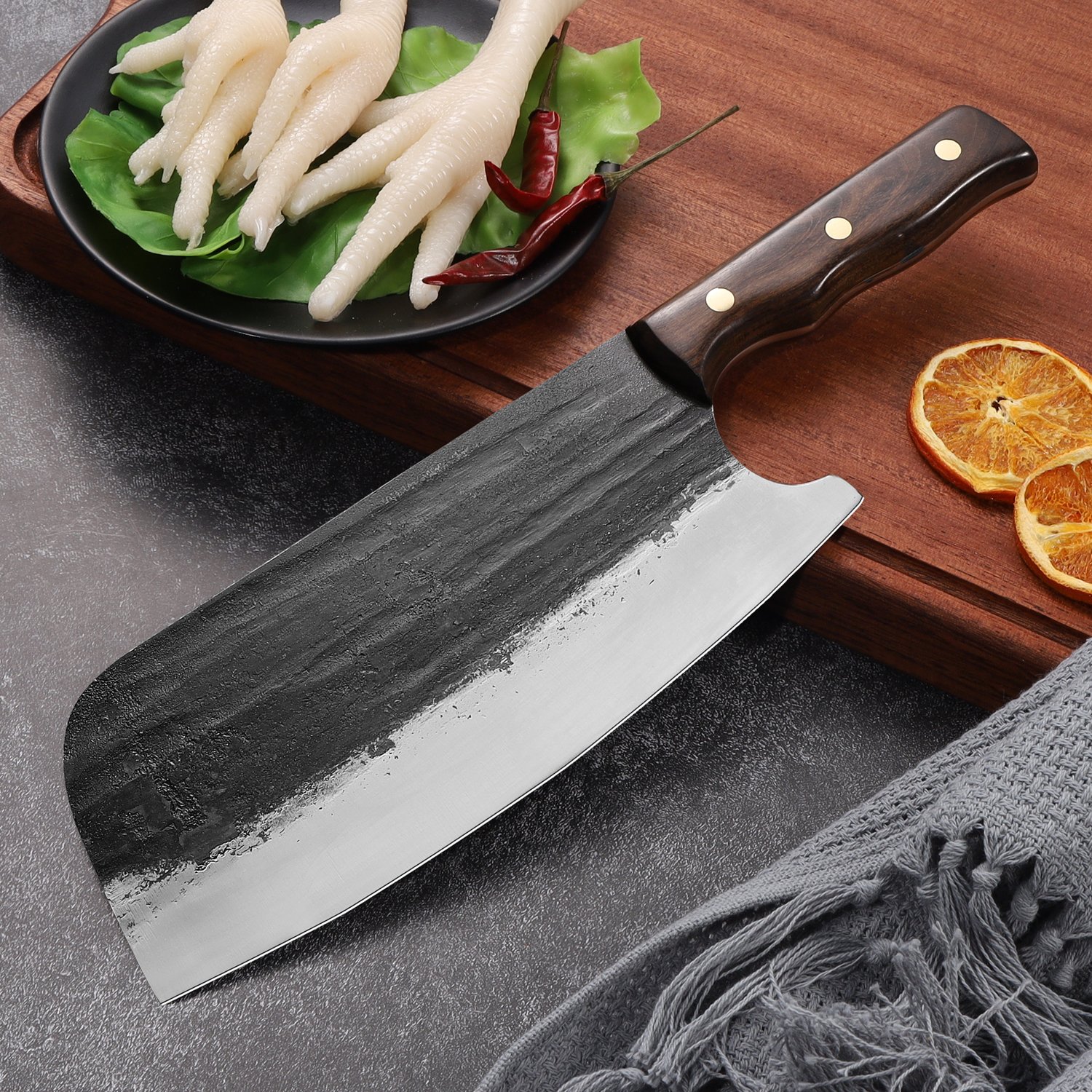 8inches kitchen knife handmade forging knives japan high carbon steel meat buther for kitchen, camping, bbq