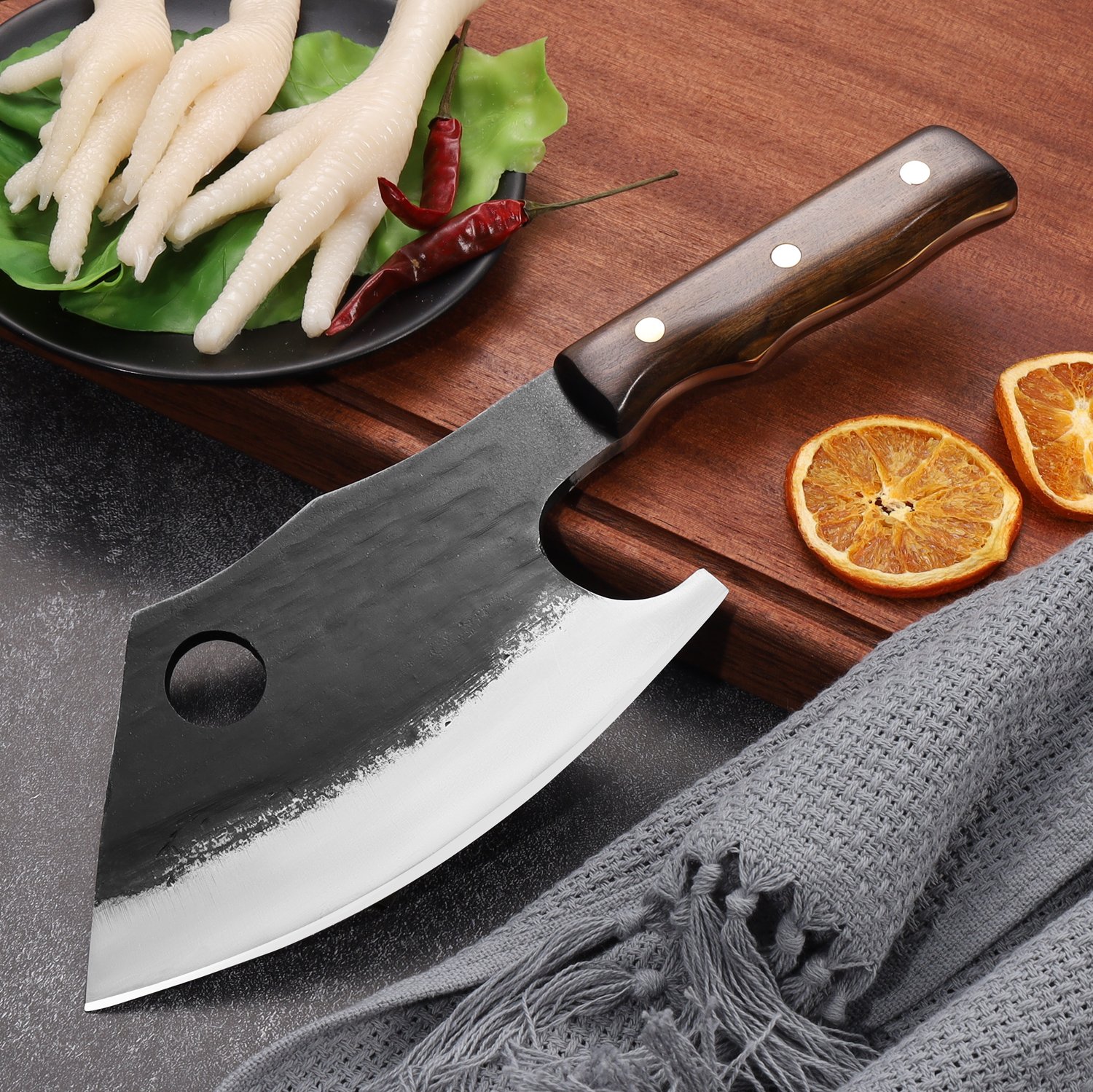 professional butcher knife meat cutting kitchen knives clamping knives hand forged high carbon steel chef knives heavy duty butcher knife for camping, bbq christmas gifts idea