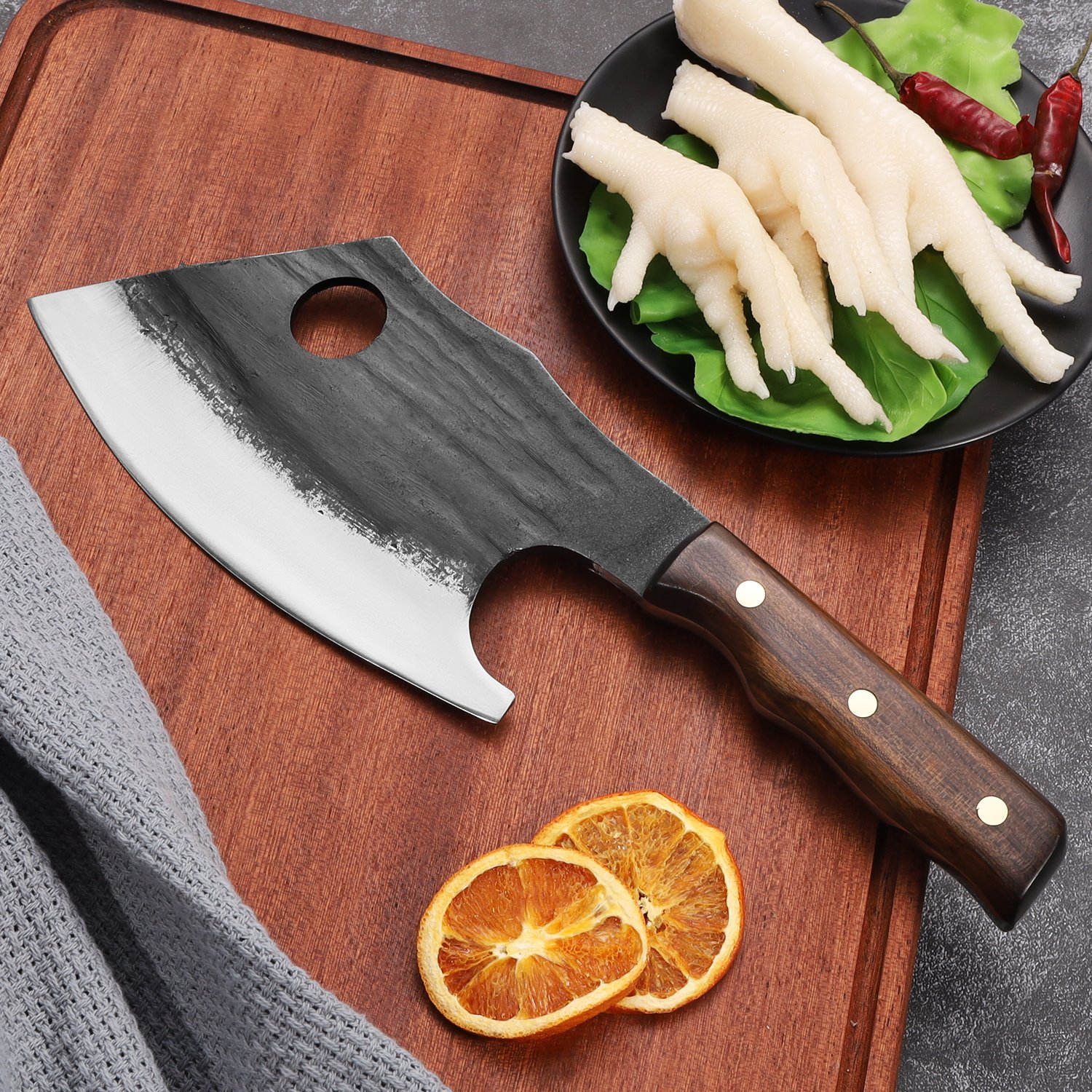 professional butcher knife meat cutting kitchen knives clamping knives hand forged high carbon steel chef knives heavy duty butcher knife for camping, bbq christmas gifts idea