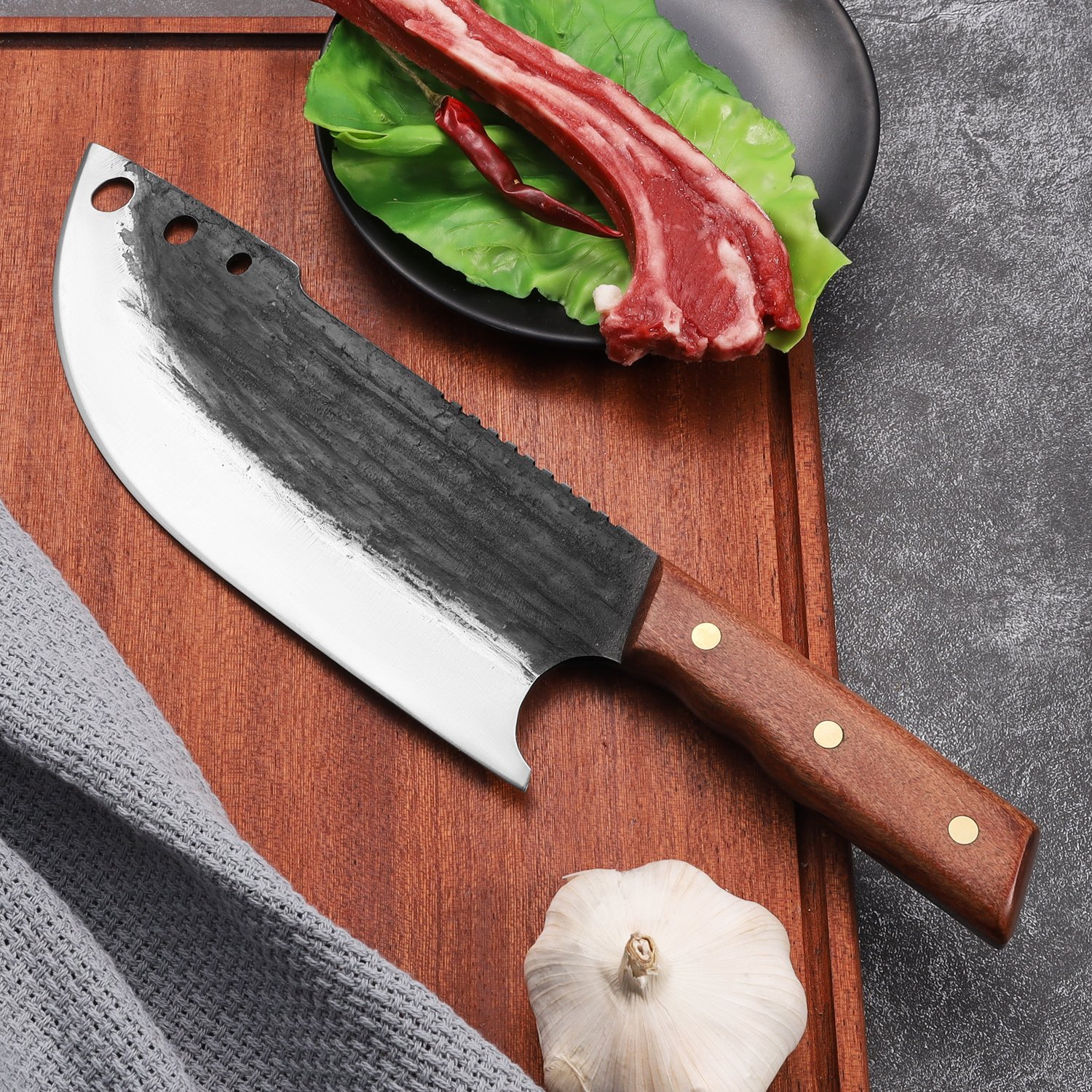 hand forged butcher knife high carbon steel kitchen knife set meat cleaver boning knife viking knife for brisket trimming, gift for dad