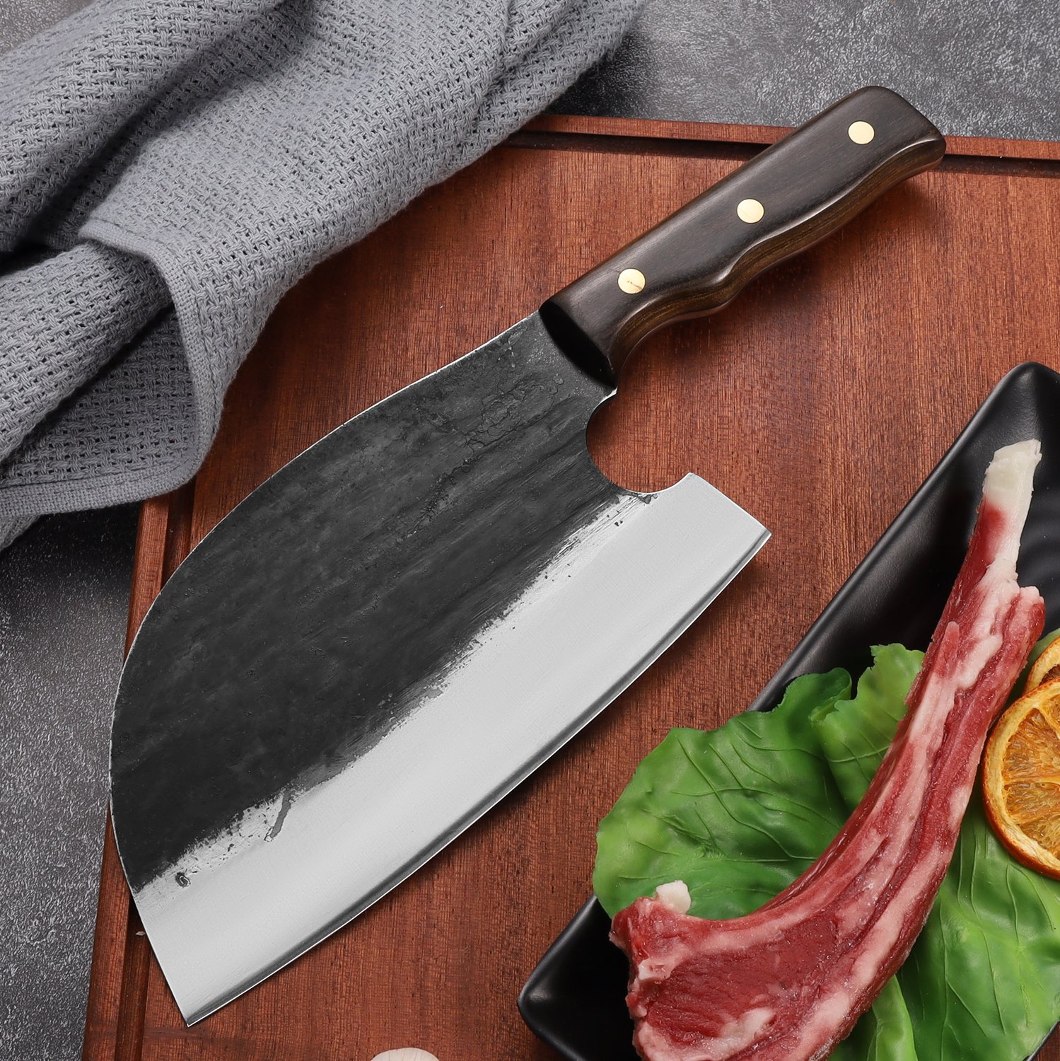 8 inch professional cleaver knife high carbon knives ultra sharp butcher knife with ergonomic handle for home kitchen and restaurant.