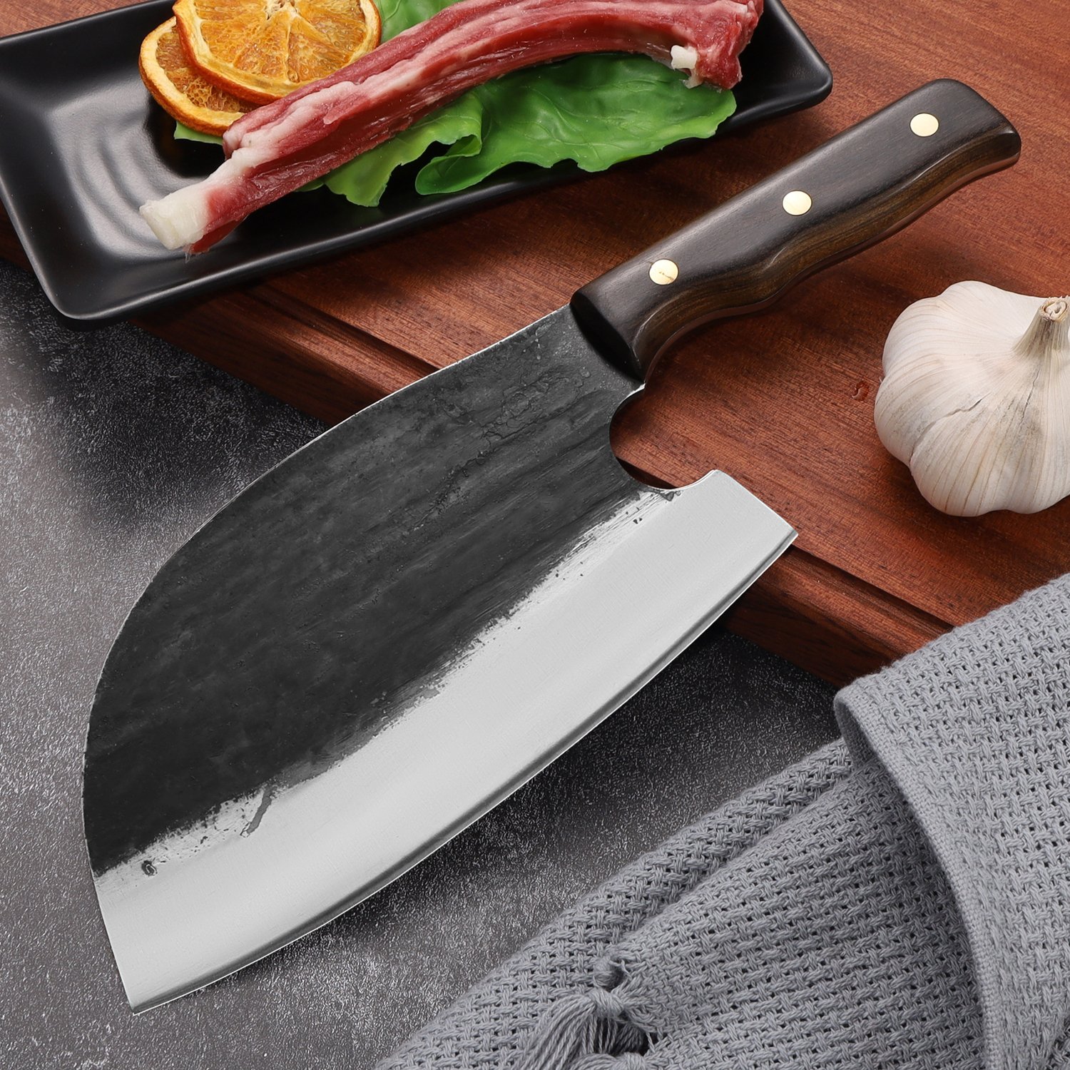 8 inch professional cleaver knife high carbon knives ultra sharp butcher knife with ergonomic handle for home kitchen and restaurant.